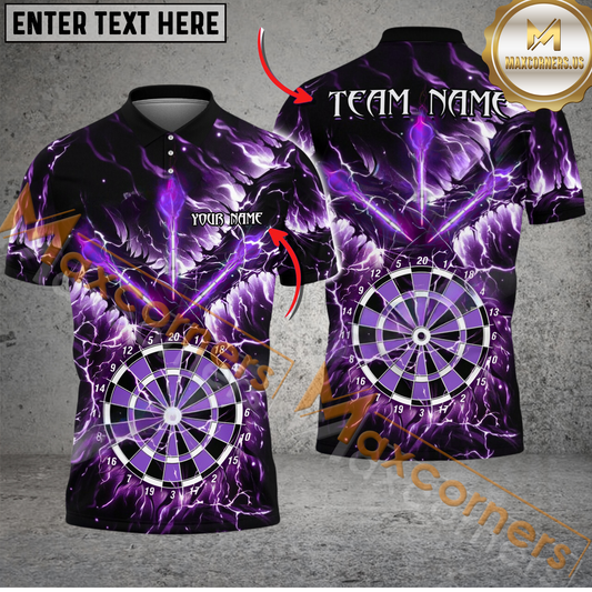 Maxcorners Lightning Smoke Fire Style Color Darts Jersey Mutilcolor Option Customized Name, Team Name 3D Polo Shirt