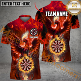 Maxcorners Darts Phoenix Flame Customized Name, Team Name 3D Polo Shirt