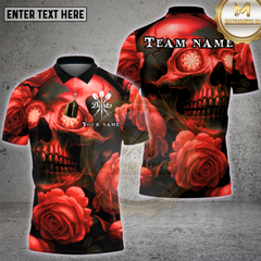 Maxcorners Darts Red Skull Roses Multioptions Personalized Name, Team Name Unisex 3D Shirt (4 Colors)