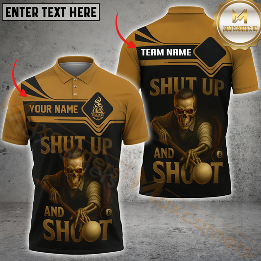 Maxcorners Billiard Shut Up and Shoot Skull Style Multicolor Personalized 3D Shirt