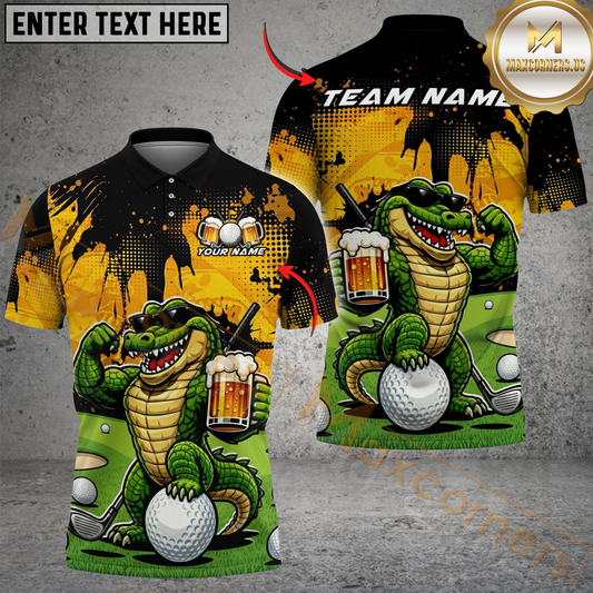 Maxcorners Golf Funny Beer Alligator Design Customized Name, Team Name Shirts