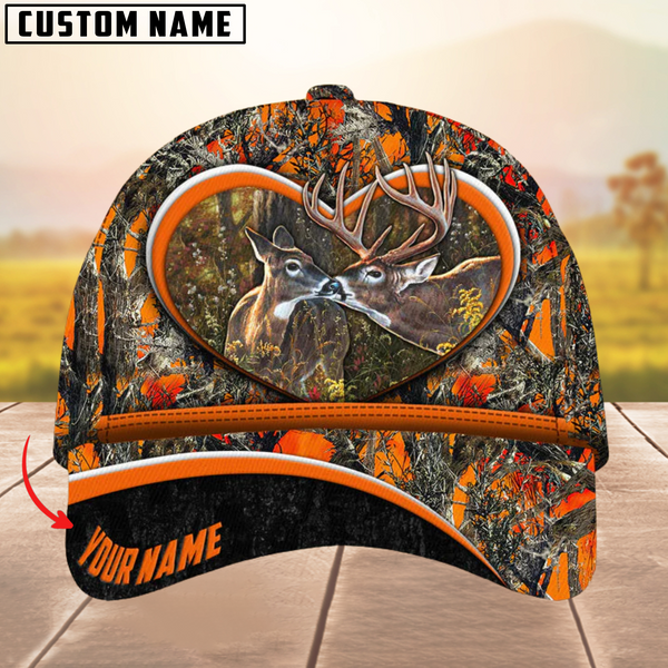 Maxcorners Love Deer Couple Camouflage Pattern Multicolor Personalized Name 3D Cap