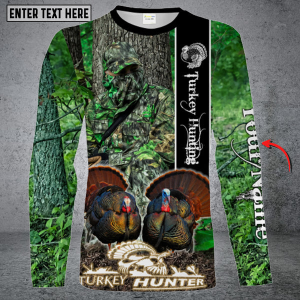 Maxcorners Turkey Hunting Green Camo Custom Name 3D All Over Printed Long Sleeve Shirt