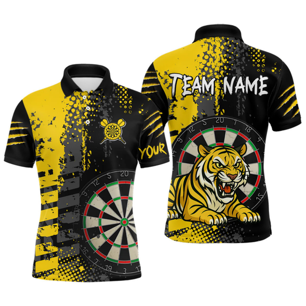 Maxcorners Men's Custom Darts Shirt With Fierce Tiger And Yellow Grunge Splatter LM1605