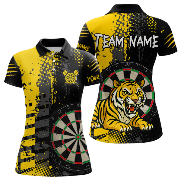 Maxcorners Men's Custom Darts Shirt With Fierce Tiger And Yellow Grunge Splatter LM1605