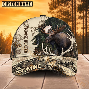 Maxcorners Moose Hunting Rustic Wildlife Sketch Personalized Name 3D Cap
