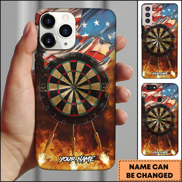 Maxcorners Darts Flaming Board USA Flag Personalized Name 3D Phone Case