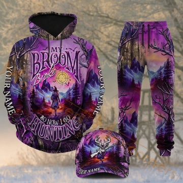Maxcorners Hunting Deer Dream Purple Galaxy Camo Personalized 3D Combo Hoodie, Sweatpants Set & Cap