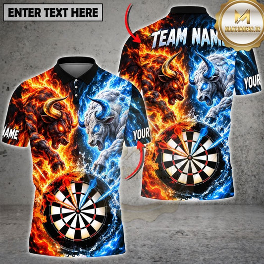 Maxcorners Darts Fire And Ice Furious Bull Mascot Dual Element Target Board Graphic Multicolor Customized Name, Team Name 3D Shirts