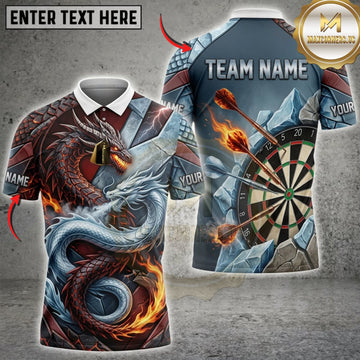 Maxcorners Darts Dual Dragons And Metallic Dartboard Personalized Name 3D Unisex Shirt