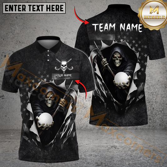 Maxcorners Golf American Flag Reaper Customized Name, Team Name 3D Shirt