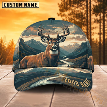 Maxcorners Deer Hunting Mountain Sunset Buck Personalized Name 3D Cap