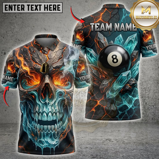 Maxcorners Billiards Flaming Skull And Black 8 Ball Personalized Name 3D Unisex Shirt
