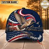 Maxcorners Hunting Wildlife Navy Blue American Flag Wave Personalized Name 3D Cap