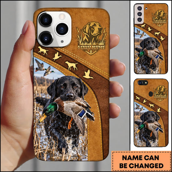 Maxcorners Duck Hunting German Wirehaired Pointer Brown Gold Hunting Badge Personalized Name 3D Phone Case - Black Labrador Retriever - Mallard