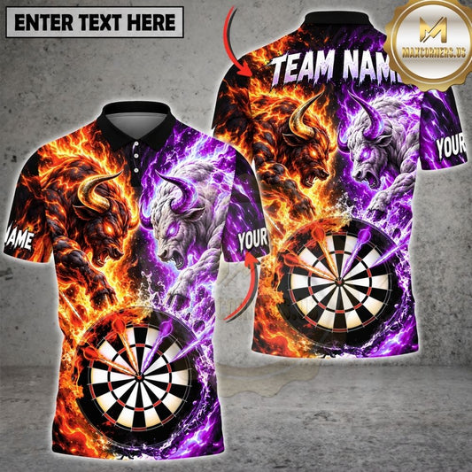 Maxcorners Darts Fire And Ice Furious Bull Mascot Dual Element Target Board Graphic Multicolor Customized Name, Team Name 3D Shirts