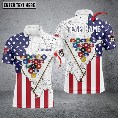 Maxcorners US Flag Billiard Pool Balls White Grunge Personalized Name 3D Shirt