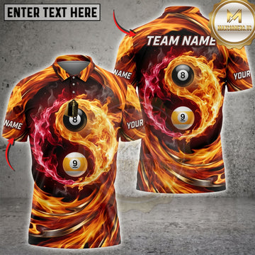 Maxcorners Billiards Flaming 9 Ball And 8 Ball Personalized Name 3D Unisex Shirt