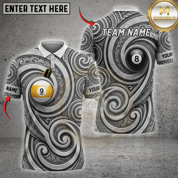Maxcorners Billiards Silver Tribal Eight Nine Ball Spiral Personalized Name 3D Unisex Shirt