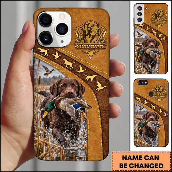 Maxcorners Duck Hunting German Wirehaired Pointer Brown Gold Hunting Badge Personalized Name 3D Phone Case - Chocolate Labrador Retriever