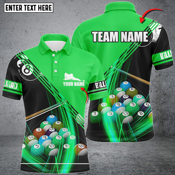 Maxcorners Billiard Balls Green Personalized Name 3D Shirt