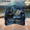 Maxcorners Fishing Skull Fisherman Deep Blue Ocean Personalized 3D Cap