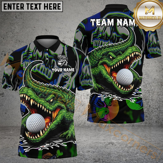 Maxcorners Crocodile Funny Golf Polo Personalized Name, Team Name 3D Shirt (4 Colors)
