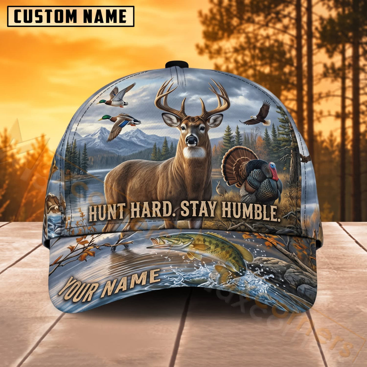 Maxcorners Deer Hunting Hunt Hard Stay Humble Mountain Personalized Name 3D Cap