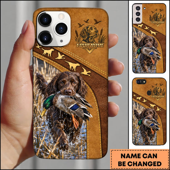 Maxcorners Duck Hunting German Wirehaired Pointer Brown Gold Hunting Badge Personalized Name 3D Phone Case - Boykin Spaniel