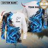 Maxcorners Fishing Blue Flame Smoke Design Sun Protection Personalized Name, Team Name Long Sleeve Shirt