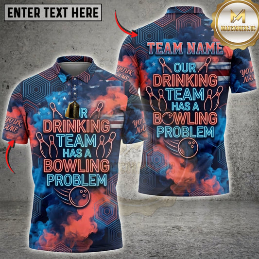 Maxcorners Bowling Vintage Typography Drinking Team Has A Bowling Problem Personalized Name 3D Unisex Shirt