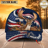 Maxcorners Hunting Wildlife Navy Blue American Flag Wave Personalized Name 3D Cap