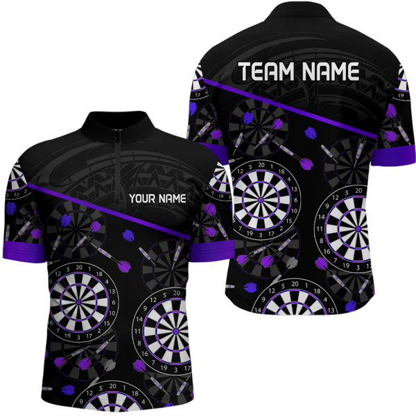 Maxcorners Men's Custom Darts Shirt With Purple-Black Dartboard And Arrows Pattern LM1605