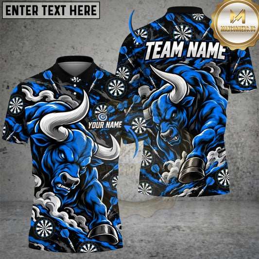 Maxcorners Darts Furious Bull Mascot Muscular Frame Smoke Dartboard Pattern Graphic Multicolor Customized Name, Team Name 3D Shirts