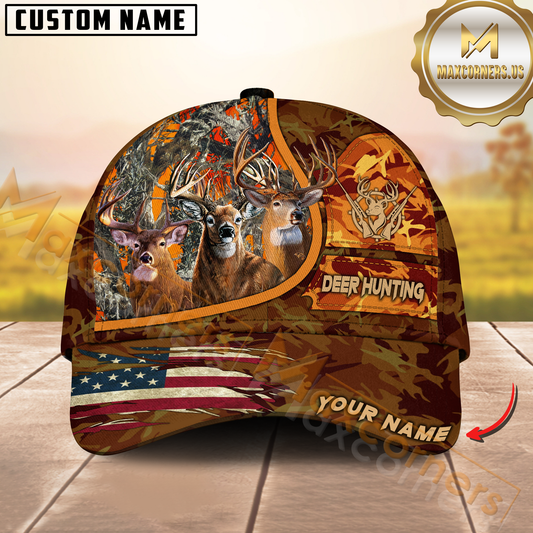 Maxcorners Deer Hunting Camo With American Flag Personalized Hat 3D Printed Multicolor | Orange