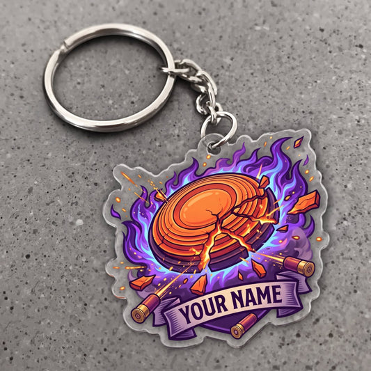 Maxcorners Clay Shooting Purple Flame Clay Target Customized Name 3D Keychain And Ornament