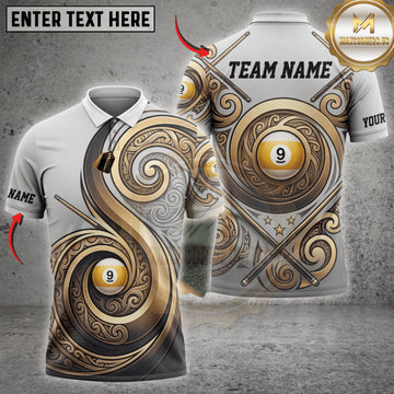 Maxcorners Billiards Gold Silver Tribal Eight Nine Ball Personalized Name 3D Unisex Shirt