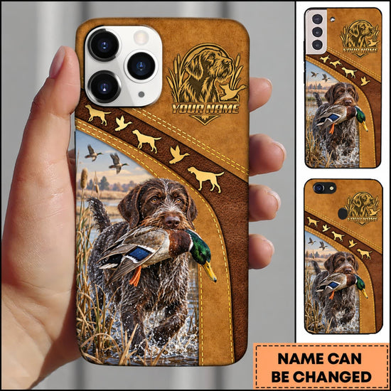 Maxcorners Duck Hunting German Wirehaired Pointer Brown Gold Hunting Badge Personalized Name 3D Phone Case - German Wirehaired Pointer