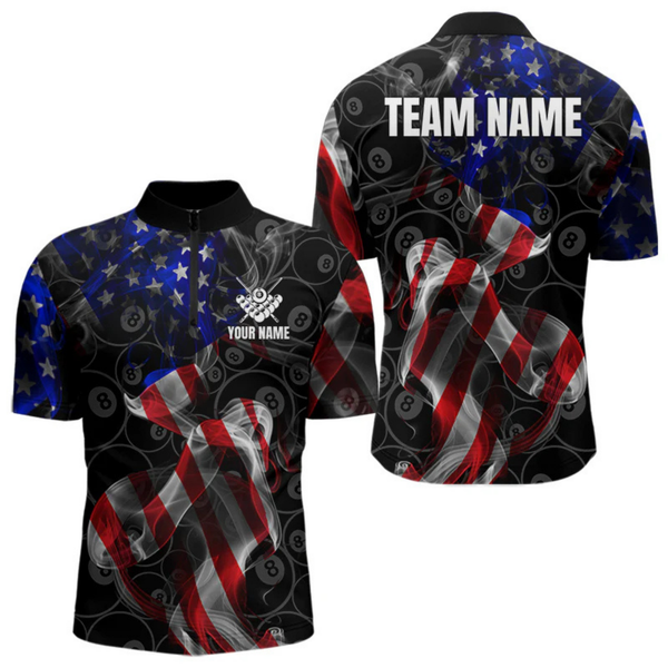 Maxcorners American Flag Smoke 8 Ball Billiard Shirts For Men Custom Patriotic Billiard Pool Team Jerseys LM1805