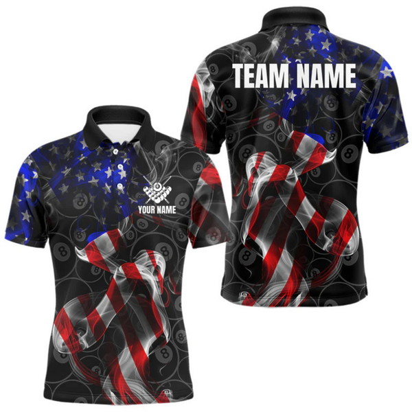 Maxcorners American Flag Smoke 8 Ball Billiard Shirts For Men Custom Patriotic Billiard Pool Team Jerseys LM1805