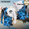 Maxcorners Fishing Blue Flame Smoke Design Sun Protection Personalized Name, Team Name Long Sleeve Shirt