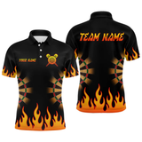 Maxcorners Men's Personalized Darts Shirt With Black Flame Pattern And Fiery Dartboard LM1605
