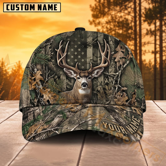 Maxcorners Deer Hunting Woodland Camo Buck Personalized Name 3D Cap