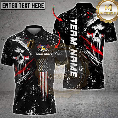Maxcorners Billiard Yin And Yang Grim Skull With American Flag Personalized Name 3D Unisex Shirt