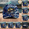Maxcorners Fishing Hookin Adventure Blue Hexagon Multi Options Personalized Name 3D Cap (11 Fish Species)