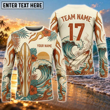 Maxcorners Surfing Coastal Ocean Art Customized Name, Number, Team Name 3D Long Sleeve Shirts