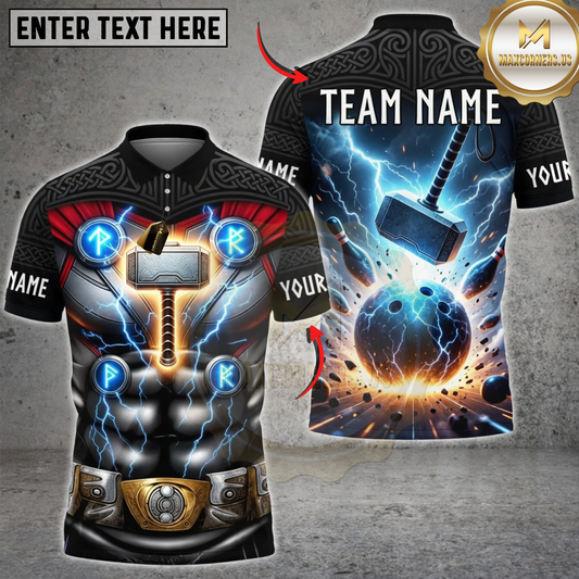 Maxcorners Bowling Lightning Hammer Strike Personalized Name 3D Unisex Shirt