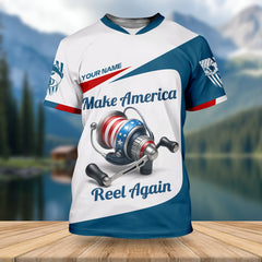 Maxcorners Make America Reel Again Patriotic Fishing Shirt, Performance Fishing Shirts, Fishing Shirts For Men