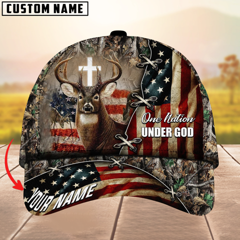 Maxcorners Unique One Nation Under God Deer Hunting Multicolor Personalized Name 3D Cap