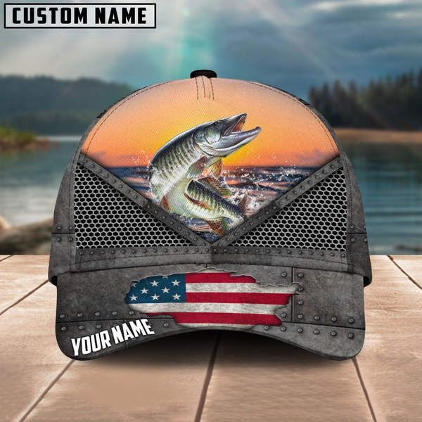 Maxcorners Musky Fishing Sunset Customized Name 3D Cap